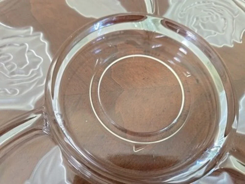 Indiana Glass Pressed Frosted Rose Divided  13” Appetizer Tray